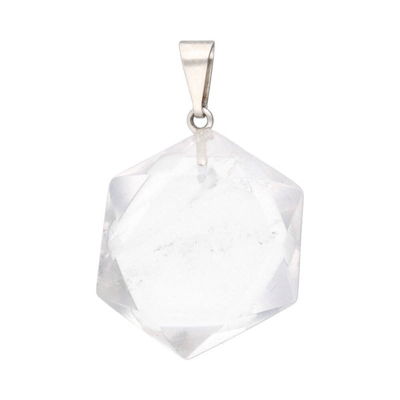 Ciondolo in quarzo bianco a forma geometrica esagonale.