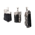 Rough Black Tourmaline Pendant 2 in Silver Plating