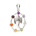 Pendentif visage de Ganesha avec minéraux de chakra en plaqué argent