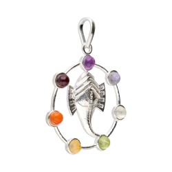 Ciondolo Ganesha Faccia con Minerali dei Chakra - Bagno d'Argento