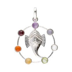 Ciondolo Ganesha Faccia con Minerali dei Chakra in Bagno d'Argento
