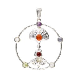 Ciondolo Buddha e Fiore di Loto con Minerali dei Chakra in Bagno d'Argento