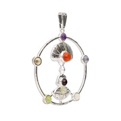 Ciondolo Buddha e Fiore di Loto con Minerali dei Chakra in Bagno d'Argento