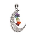 Moon Pendant with Chakra Minerals in Silver Plating
