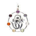 Ganesha e OM Pingente com minerais de chakra em Banho De Prata