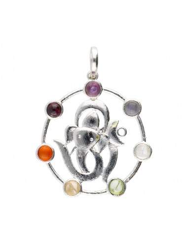 Ciondolo Ganesha e OM con minerali...