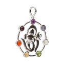 Ganesha e OM Pingente com minerais de chakra em Banho De Prata