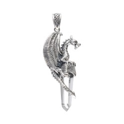 Ciondolo Drago Ali in Punta di Quarzo in Argento Sterling 925