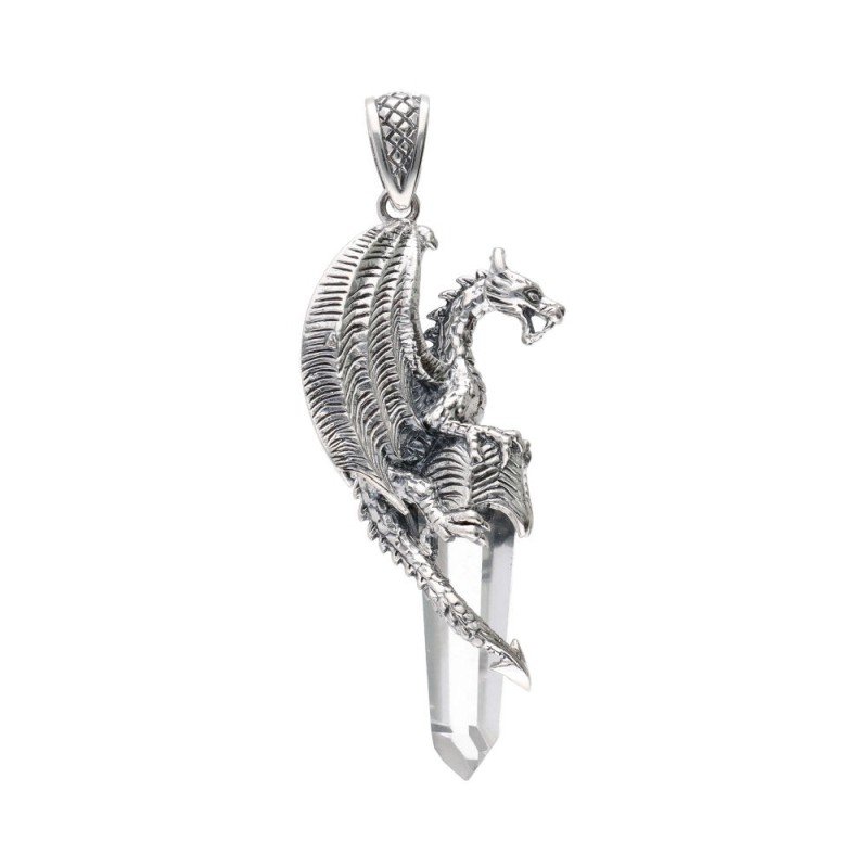 Ciondolo Drago Ali in Punta di Quarzo in Argento Sterling 925