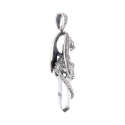 Ciondolo Drago Ali in Punta di Quarzo in Argento Sterling 925