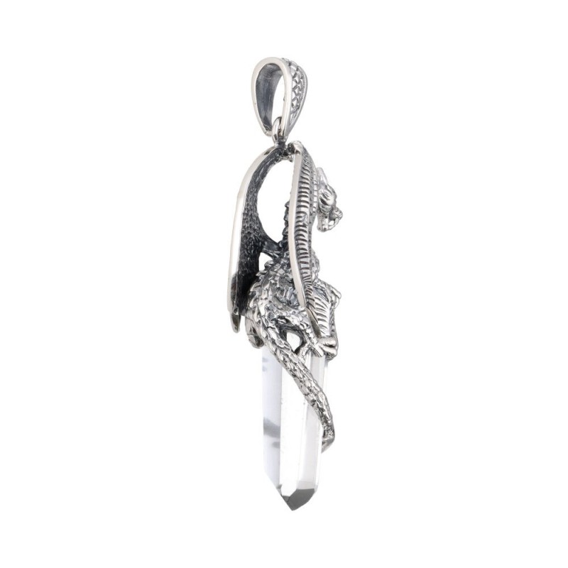 Ciondolo Drago Ali in Punta di Quarzo in Argento Sterling 925