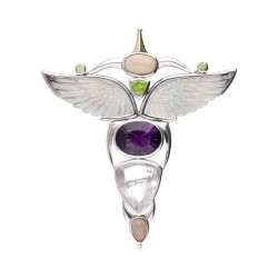 Ciondolo di Ali in Madreperla in Argento Sterling 925 Placcato Oro (66C)
