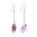 Earrings Amethyst Point Silver Plated Chain