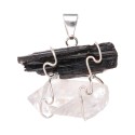 Tourmaline Pendant with Quartz Druse in Silver Plating