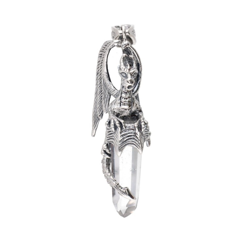 Ciondolo Drago Ali in Punta di Quarzo in Argento Sterling 925