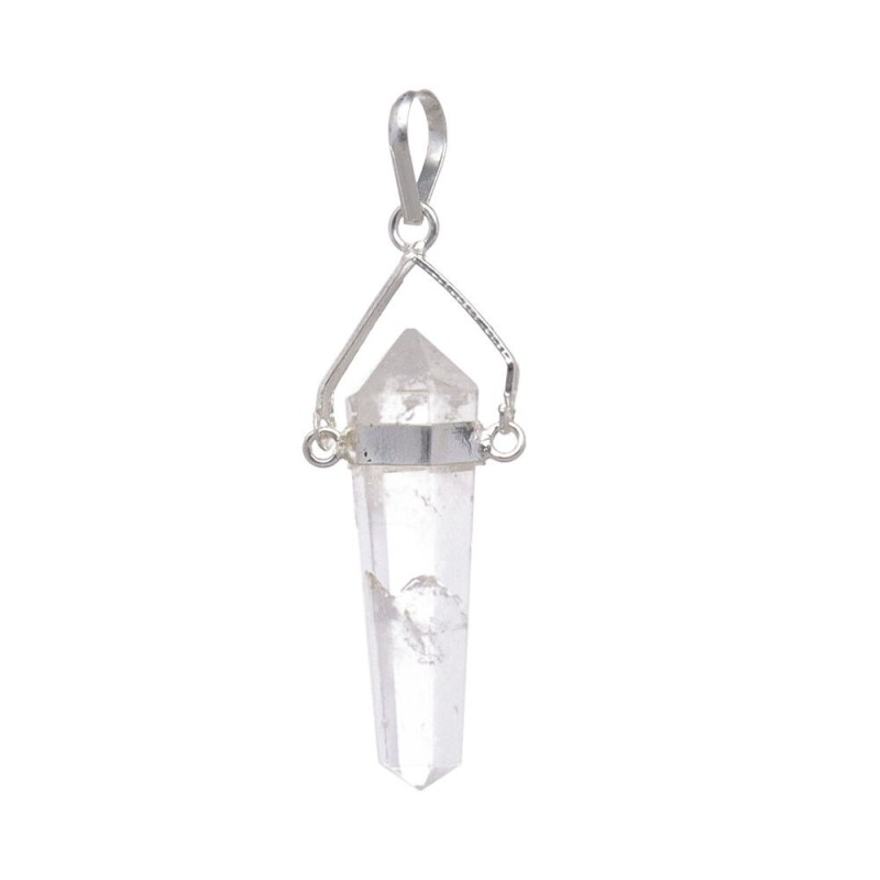 Pendente in Quarzo Bianco Bifacciale con Bagno d'Argento