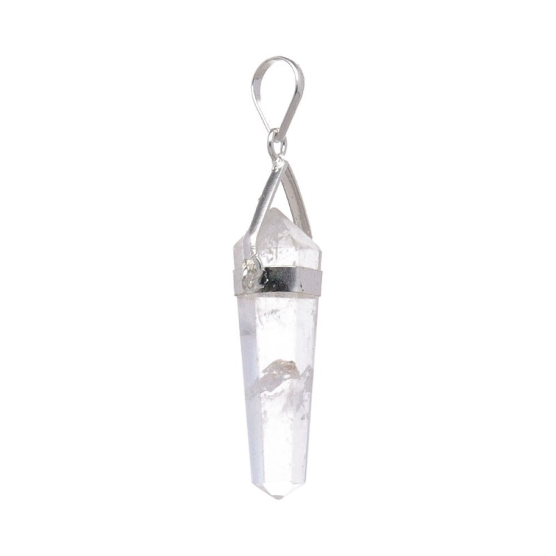 Pendente in Quarzo Bianco Bifacciale con Bagno d'Argento