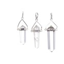 Pendentif de Quartz Blanc Bi-Terminé en Plaqué Argent