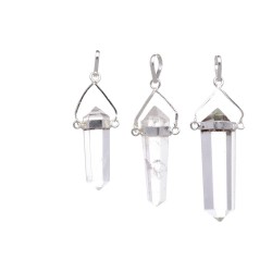 Colgante de Cuarzo Blanco Biterminado en Baño de Plata