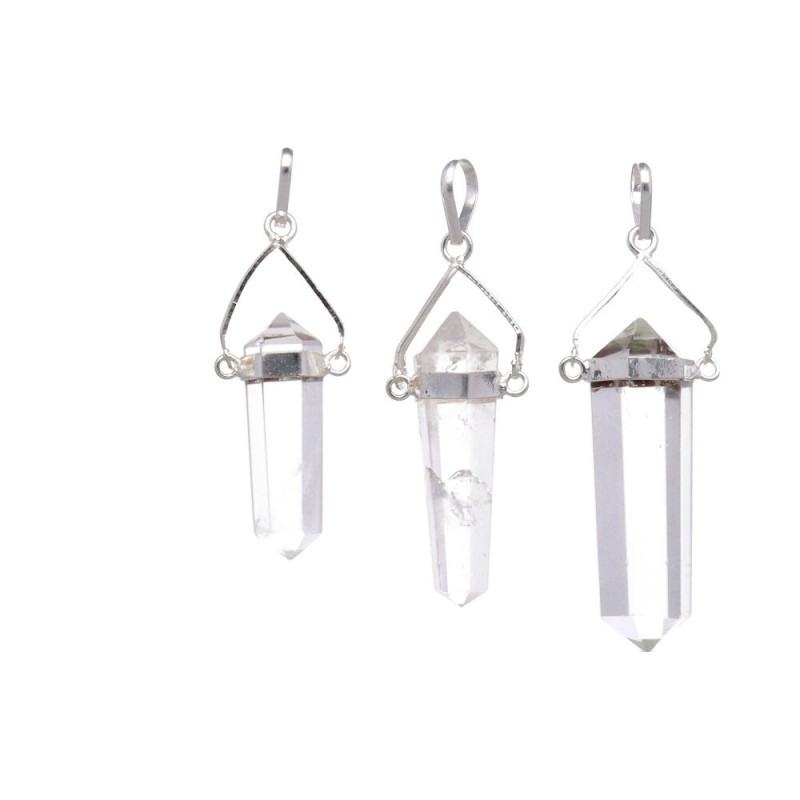 Pendente in Quarzo Bianco Bifacciale con Bagno d'Argento