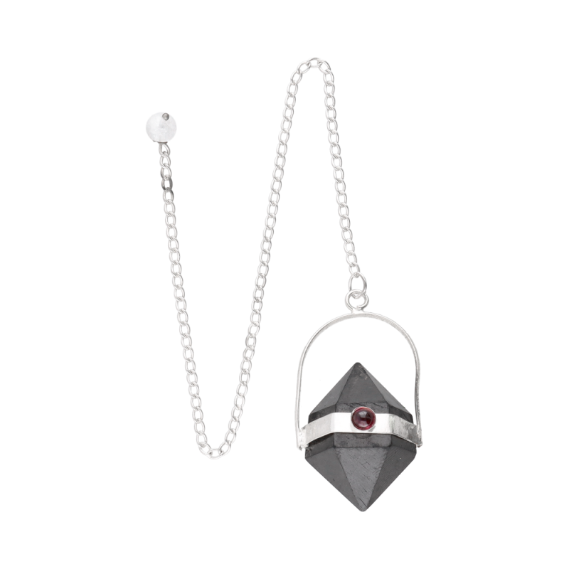 Pendolo Biterminato di Shungite con Granato