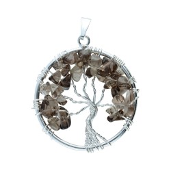 Pendente Albero della Vita con Quarzo Fumè in Bagno d'Argento