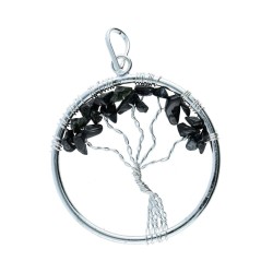 Pendente Albero della Vita con Tormalina Nera in Bagno d'Argento