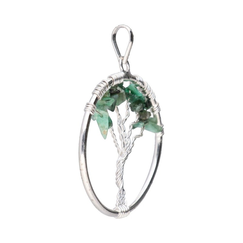 Pendente Albero della Vita con Smeraldo in Bagno d'Argento