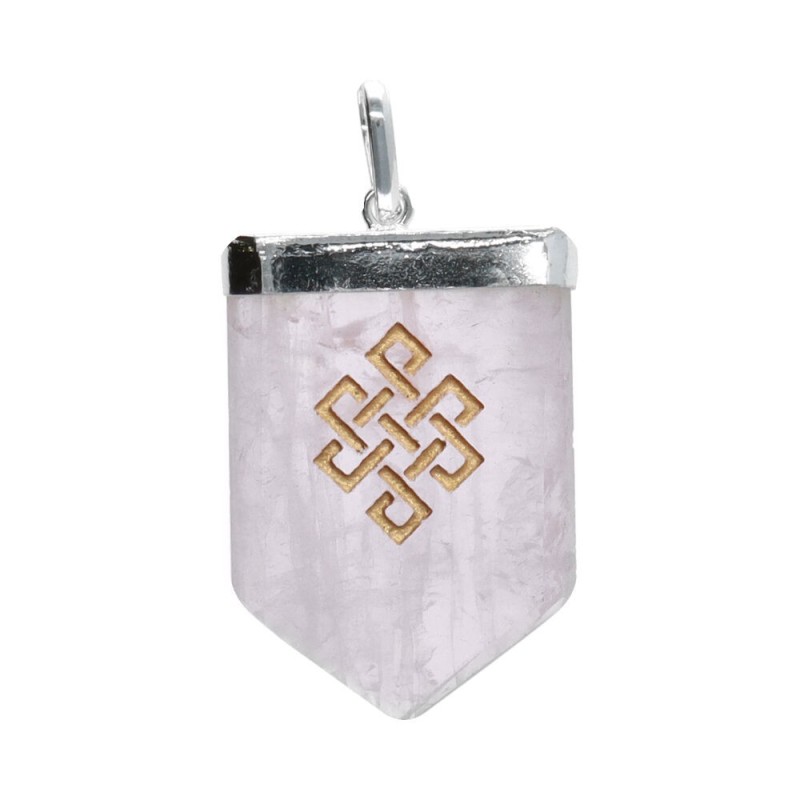Pendente in Quarzo Rosa Nodo Infinito in Bagno d'Argento