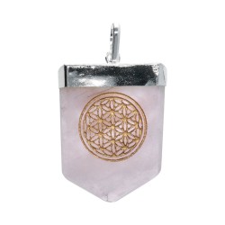Ciondolo in Quarzo Rosa Fiore della Vita in Bagno d'Argento