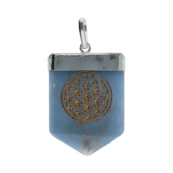 Pendente in Quarzo Blu Fiore della Vita in Bagno d'Argento