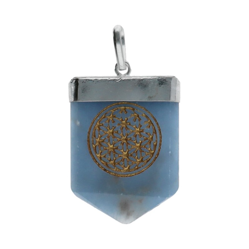 Pendente in Quarzo Blu Fiore della Vita in Bagno d'Argento
