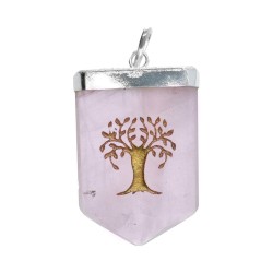 Ciondolo in Quarzo Rosa Albero della Vita in Bagno d'Argento