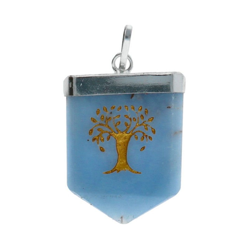 Ciondolo in Quarzo Blu Albero della Vita in Bagno d'Argento