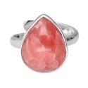 925 Sterling Silver Adjustable Small Random Rhodochrosite Drop Ring
