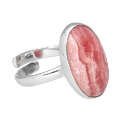 925 Sterling Silver Random Oval Adjustable Rhodochrosite Ring
