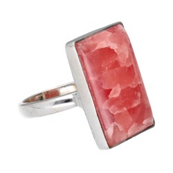 Rhodochrosite Random Rectangular Ring in 925 Sterling Silver