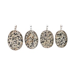 Pendente Ovale in Giada Dalmata Casuale in Argento Sterling 925