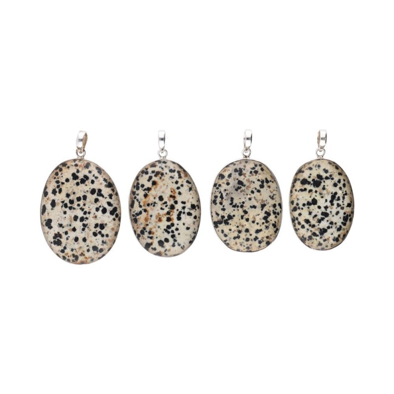 Pendente Ovale in Giada Dalmata Casuale in Argento Sterling 925
