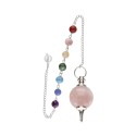 Pêndulo Mermet com Quartzo Rosa e Chakras em banho de prata (PEND104)