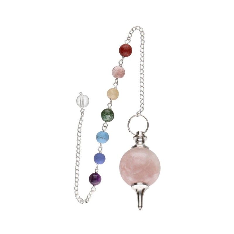 Pendolo Mermet con Quarzo Rosa e Chakra in Bagno d'Argento (PEND104)