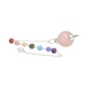 Péndulo Mermet con Cuarzo Rosa y Chakras en Baño de Plata (PEND104)