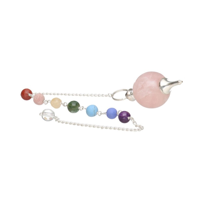 Pendolo Mermet con Quarzo Rosa e Chakra in Bagno d'Argento (PEND104)