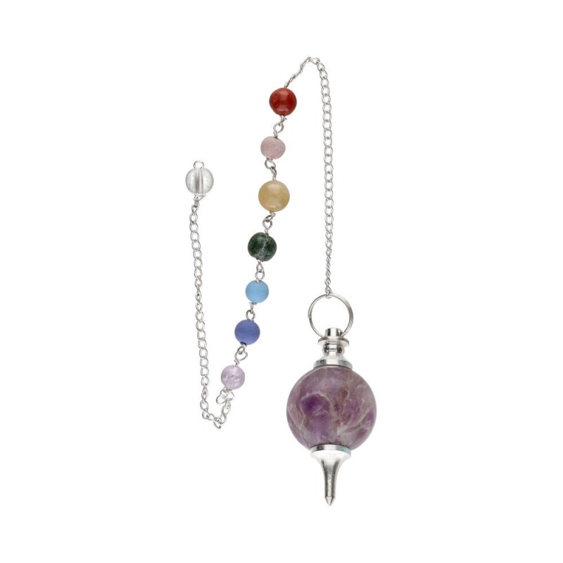 Pendolo Mermet con Amatista e Chakre in Bagno d'Argento (PEND112)