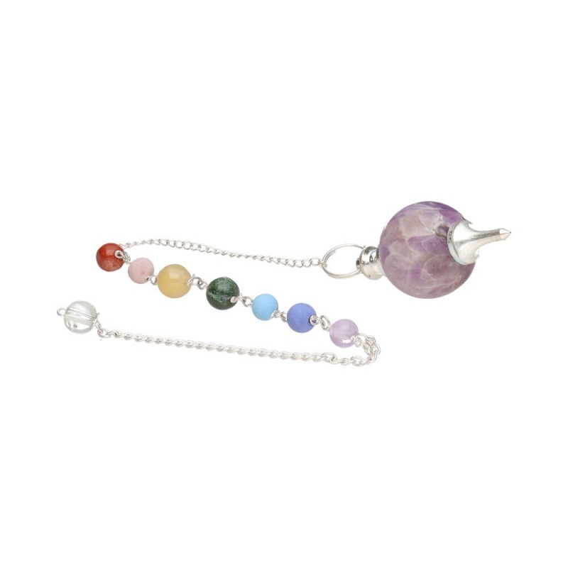 Pendolo Mermet con Amatista e Chakre in Bagno d'Argento (PEND112)
