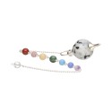 Pêndulo Mermet com pedra da lua e chakras em banho de prata (PEND113)