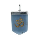 Blue Quartz Om Pendant in Silver Plating