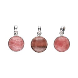 Medium Rhodochrosite Circle Pendant in Sterling Silver 925