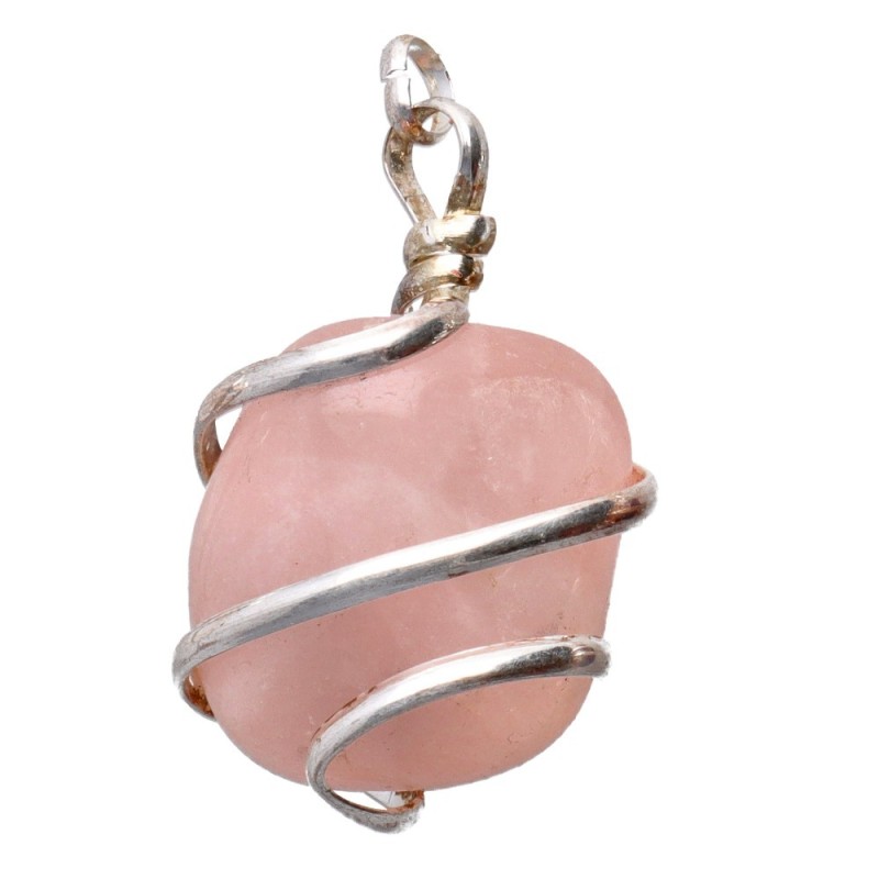 Pendente in Quarzo Rosa con Spirale in Bagno d'Argento