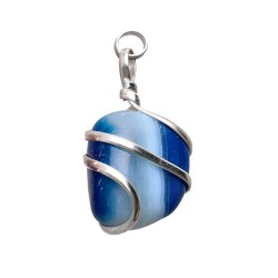 Collana in Agata Blu Tinta con Spirale in Bagno d'Argento